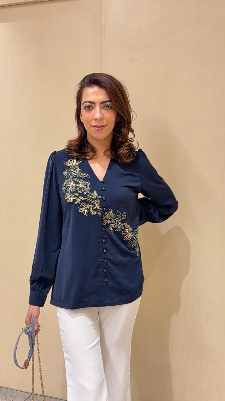 Midnight Blue Embroidered Shirt