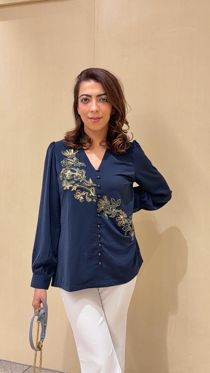 Midnight Blue Embroidered Shirt