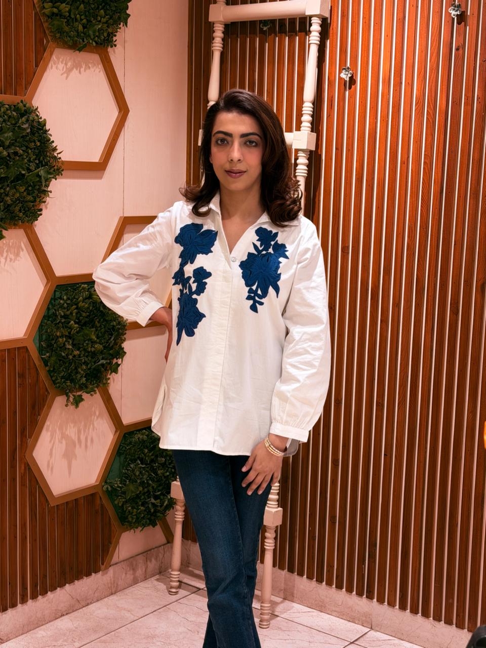 Ivory Bloom Appliqué Shirt