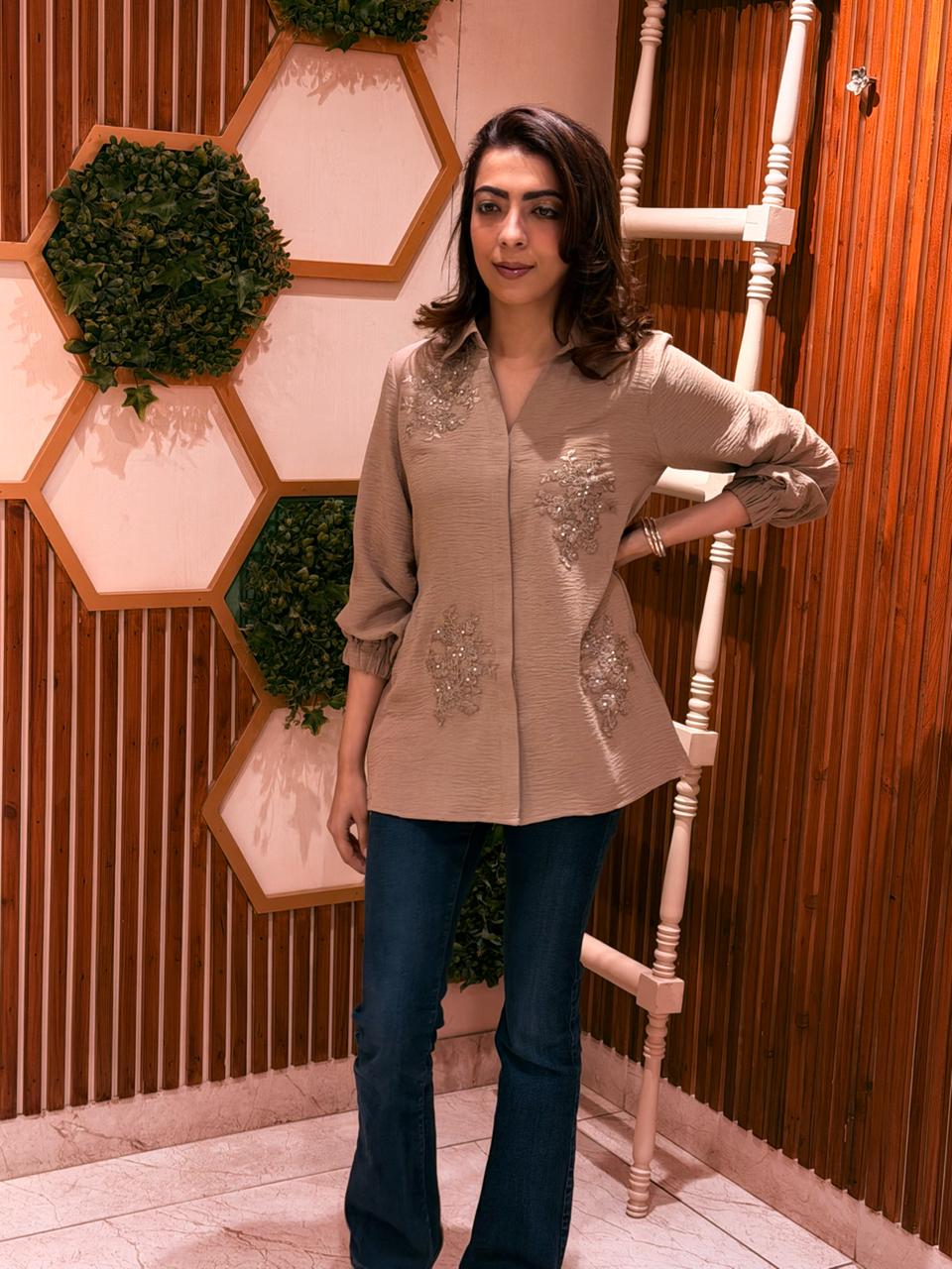 Sandstone Pearl Embellished Shirt