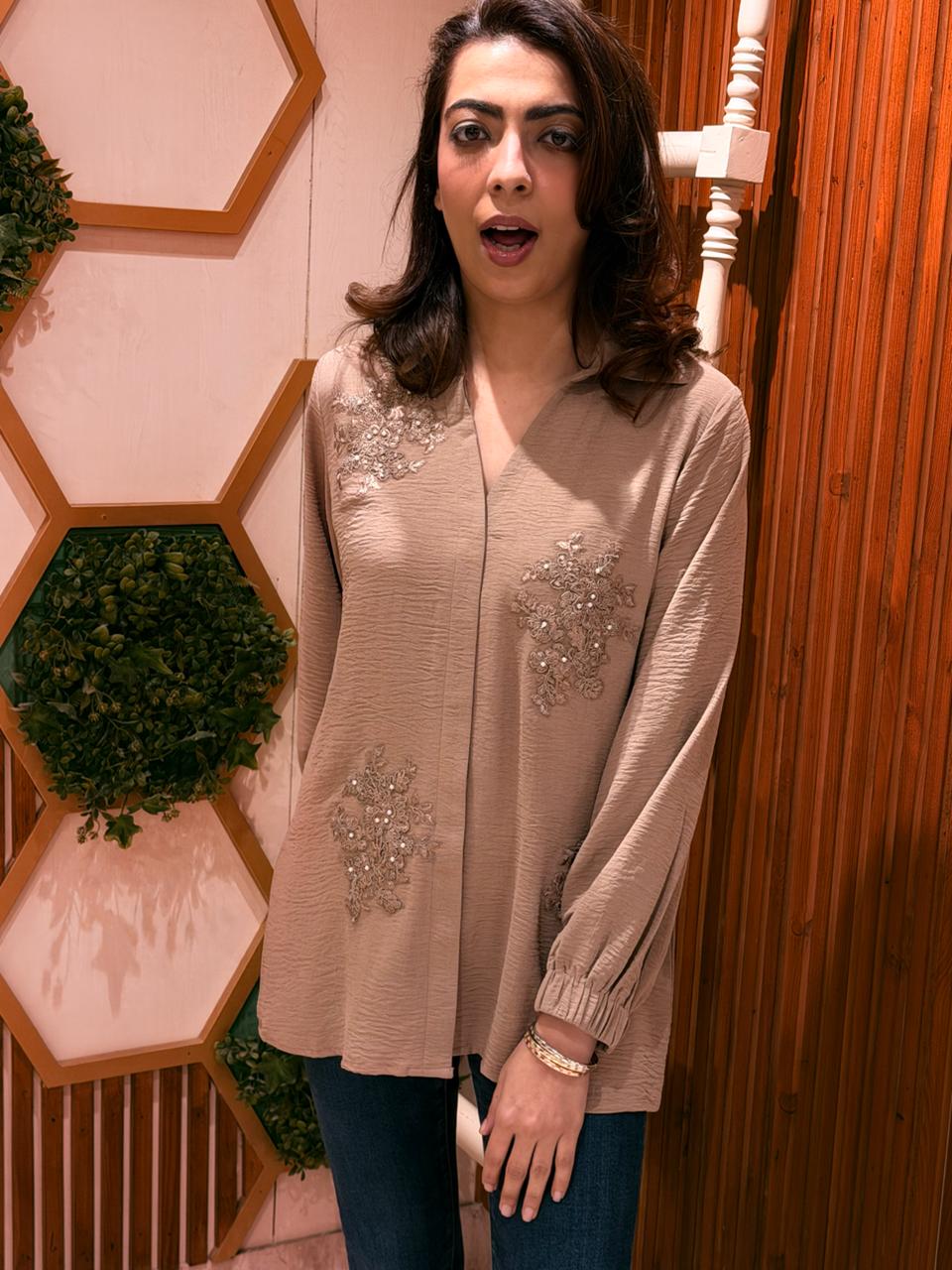Sandstone Pearl Embellished Shirt