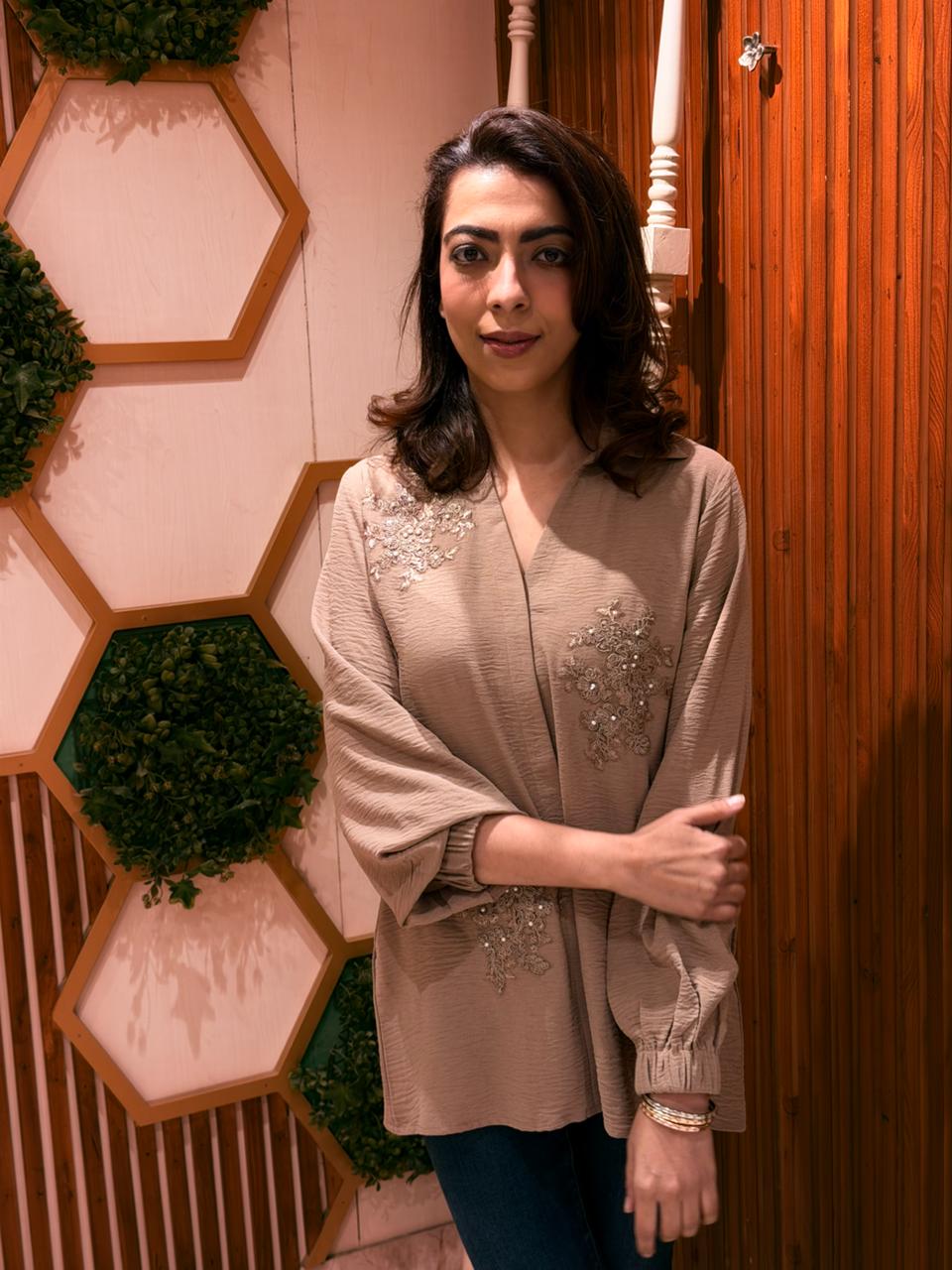 Sandstone Pearl Embellished Shirt