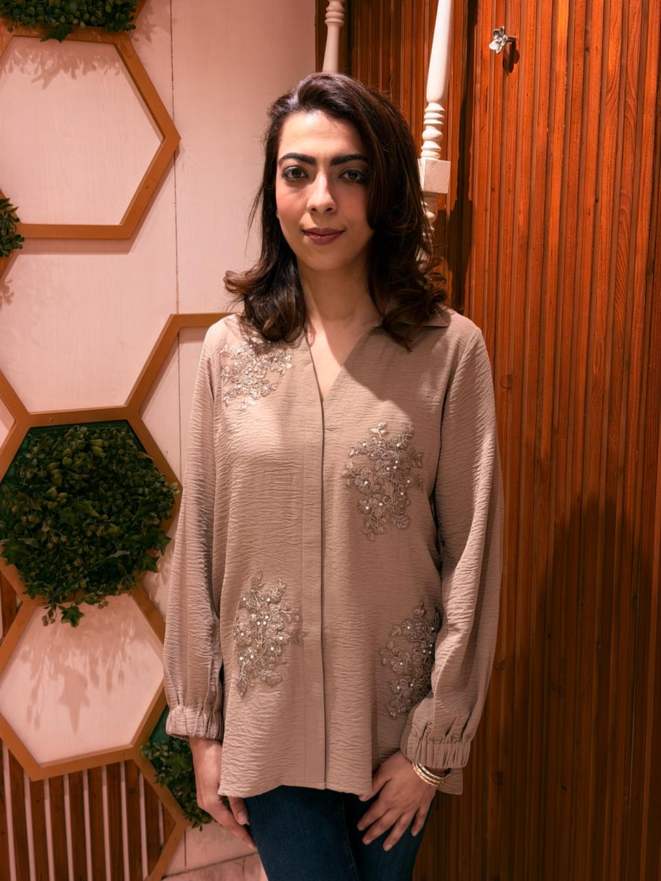 Sandstone Pearl Embellished Shirt