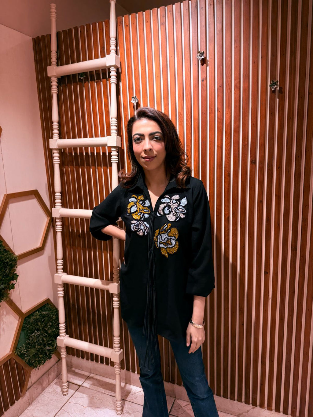Midnight Bloom Embroidered Shirt