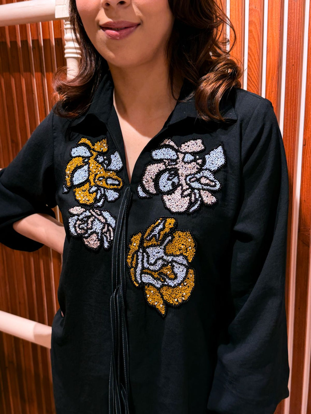 Midnight Bloom Embroidered Shirt