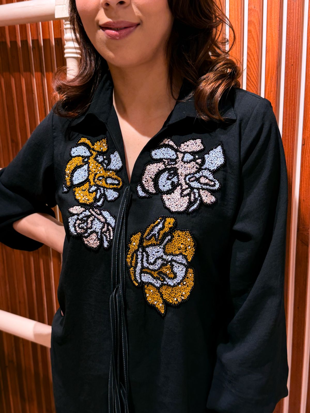 Midnight Bloom Embroidered Shirt