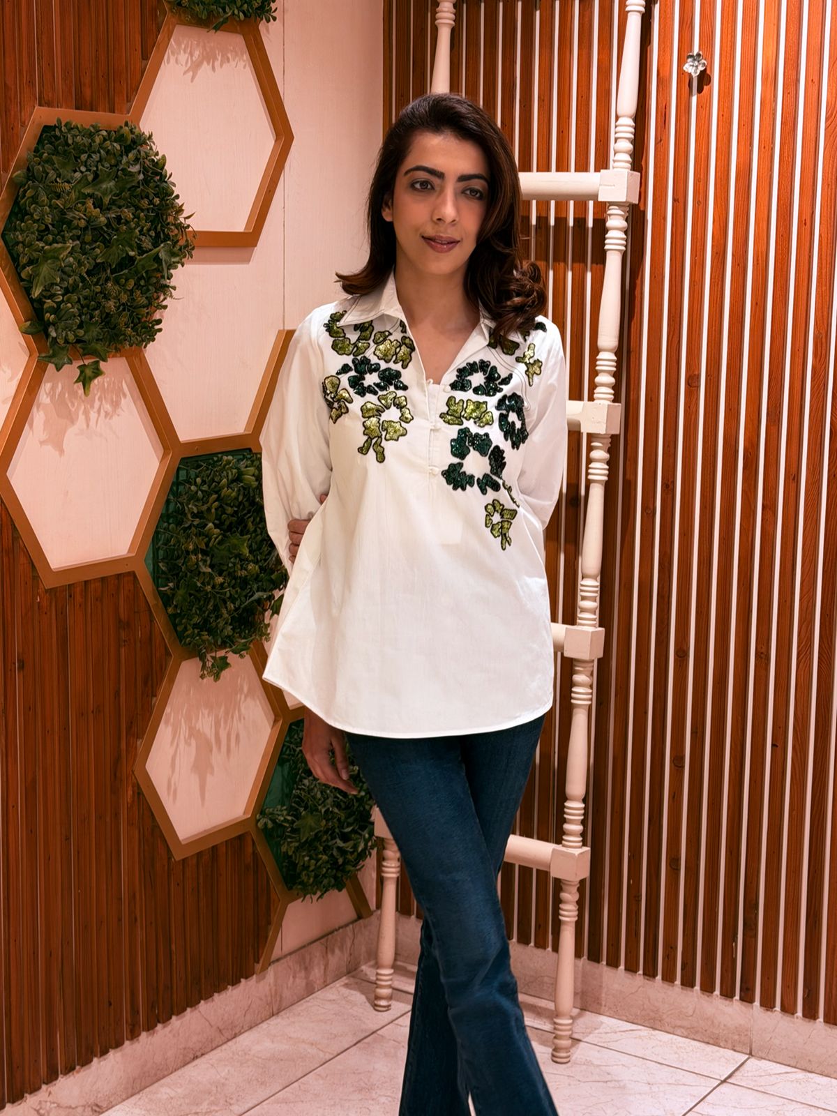 Ivory Meadow Embroidered Shirt