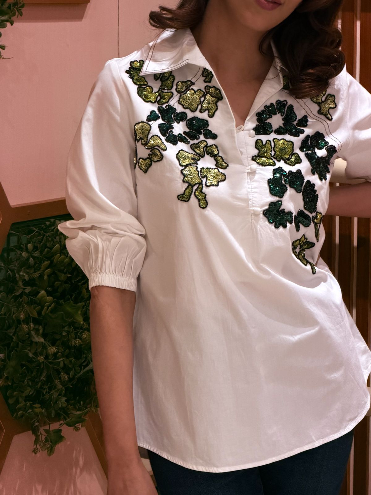 Ivory Meadow Embroidered Shirt