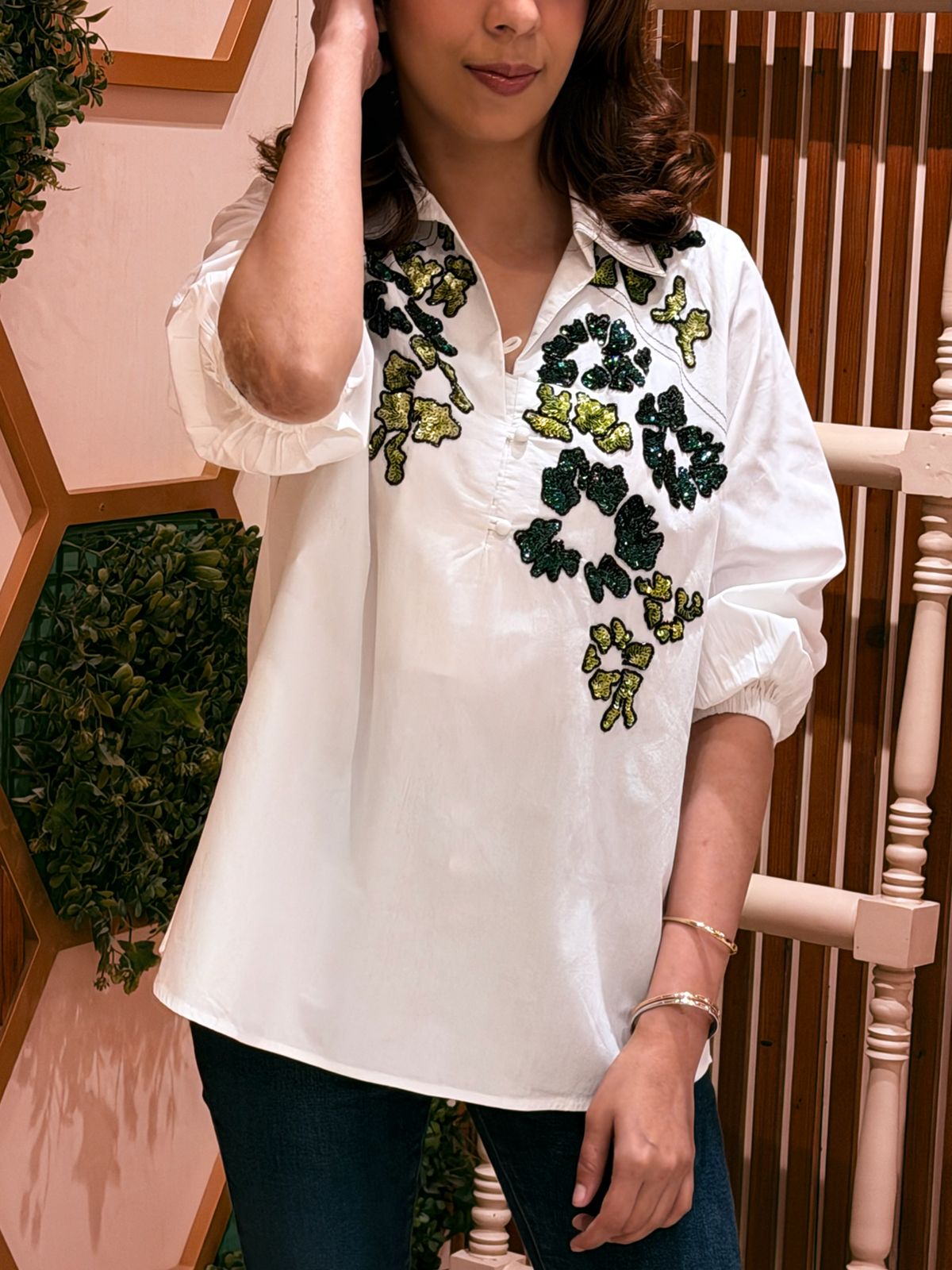 Ivory Meadow Embroidered Shirt