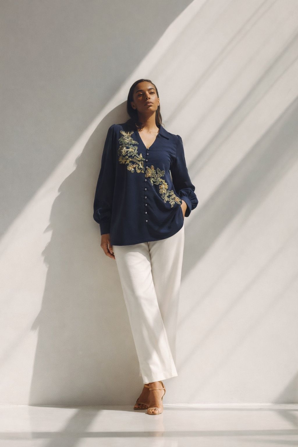 Midnight Blue Embroidered Shirt