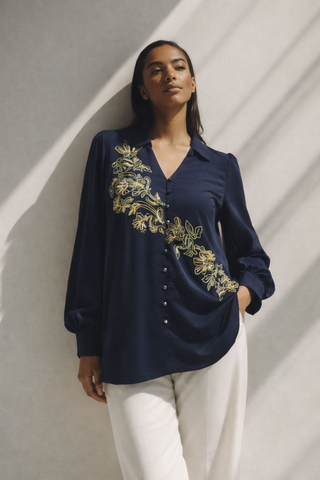 Midnight Blue Embroidered Shirt