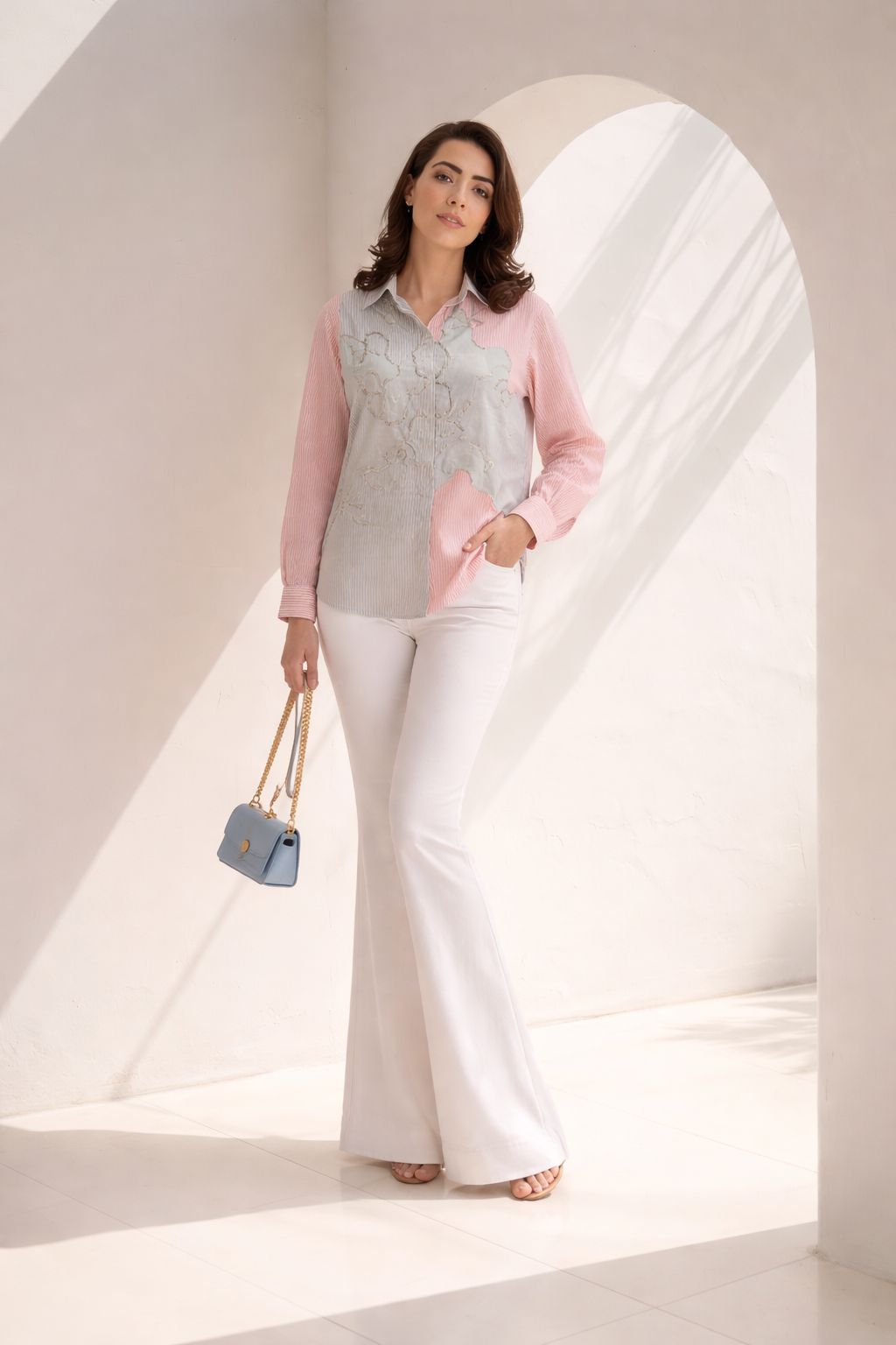 Blush Mist Panelled Embroidered Shirt