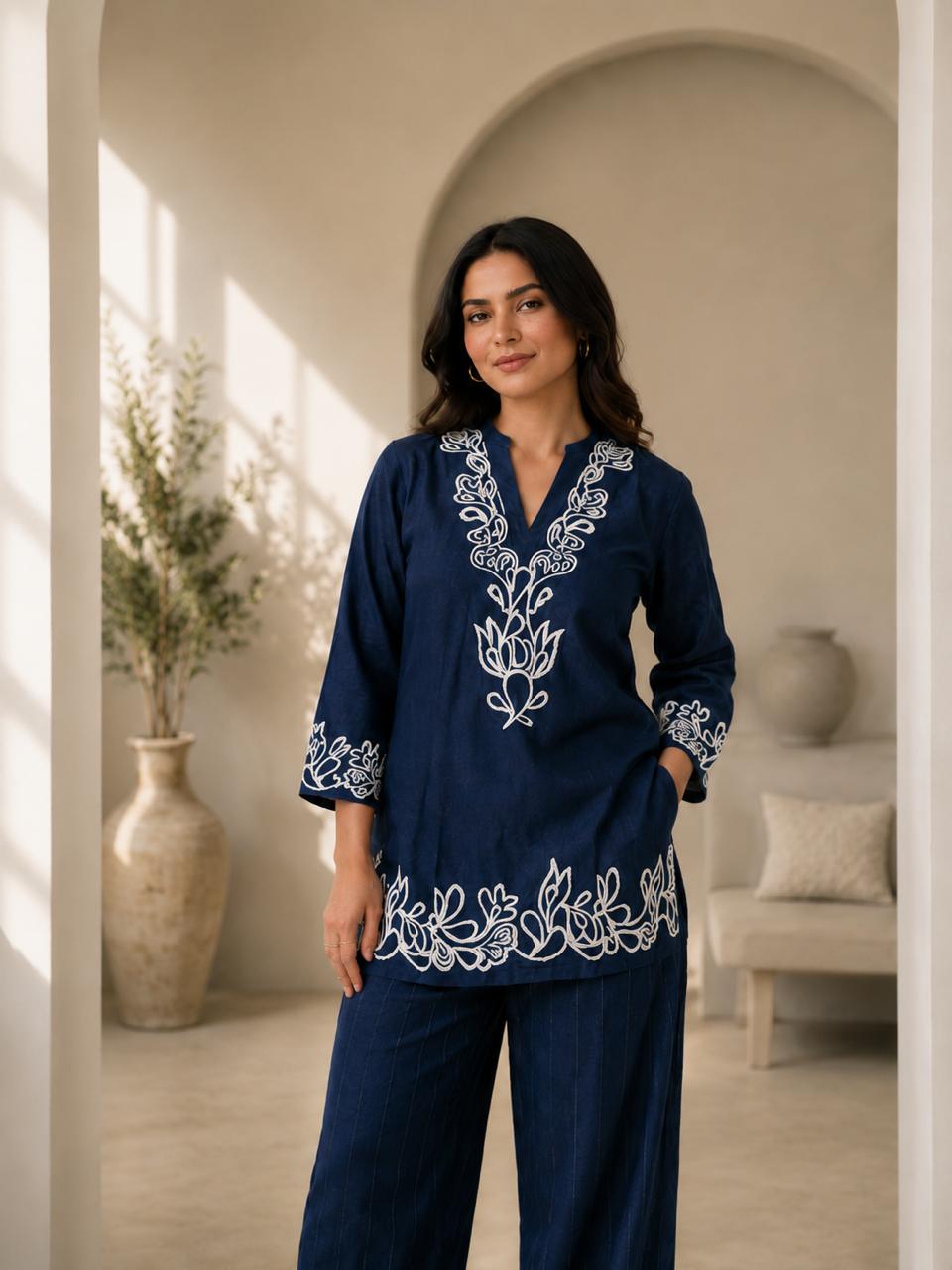 Navy Botanica Embroidered Co-Ord Set