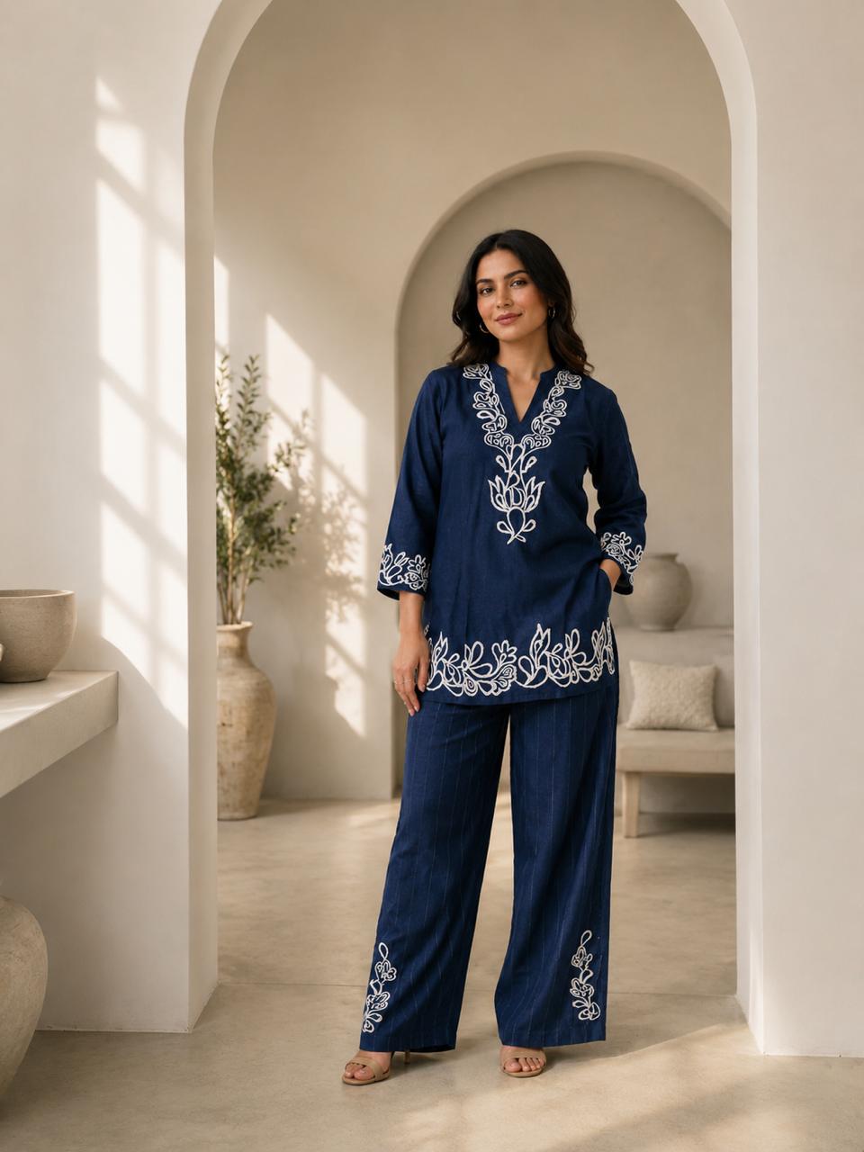 Navy Botanica Embroidered Co-Ord Set