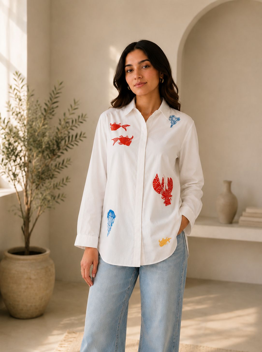 Oceanic Charm Embroidered Shirt