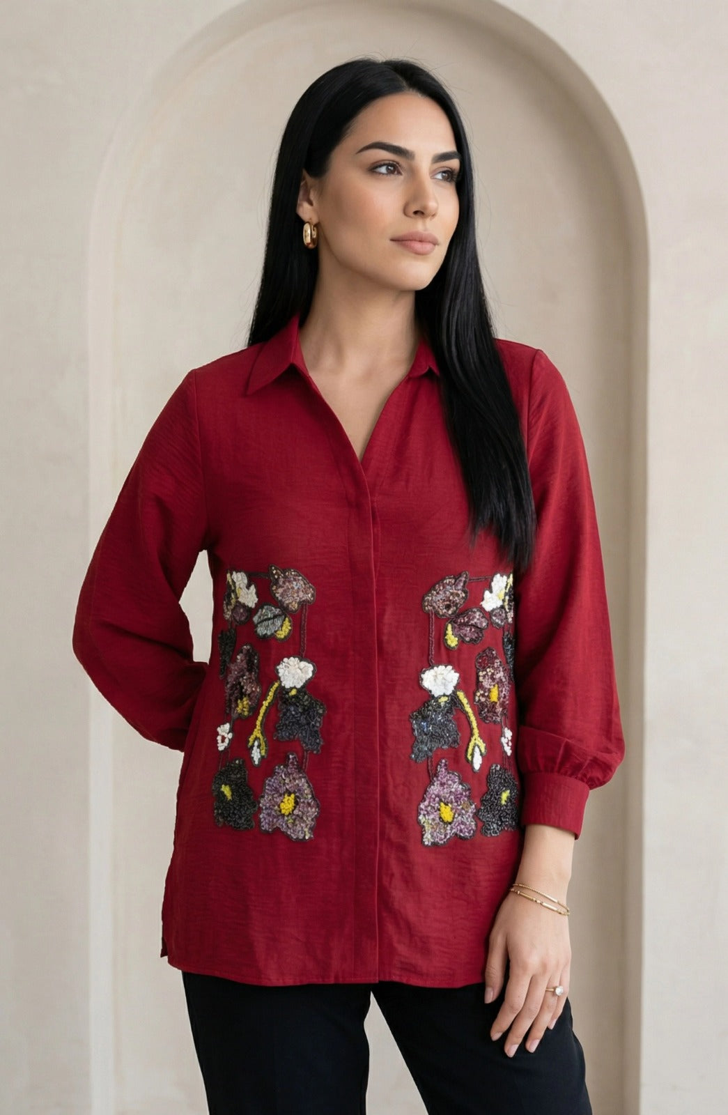Crimson Garden Embellished Shirt
