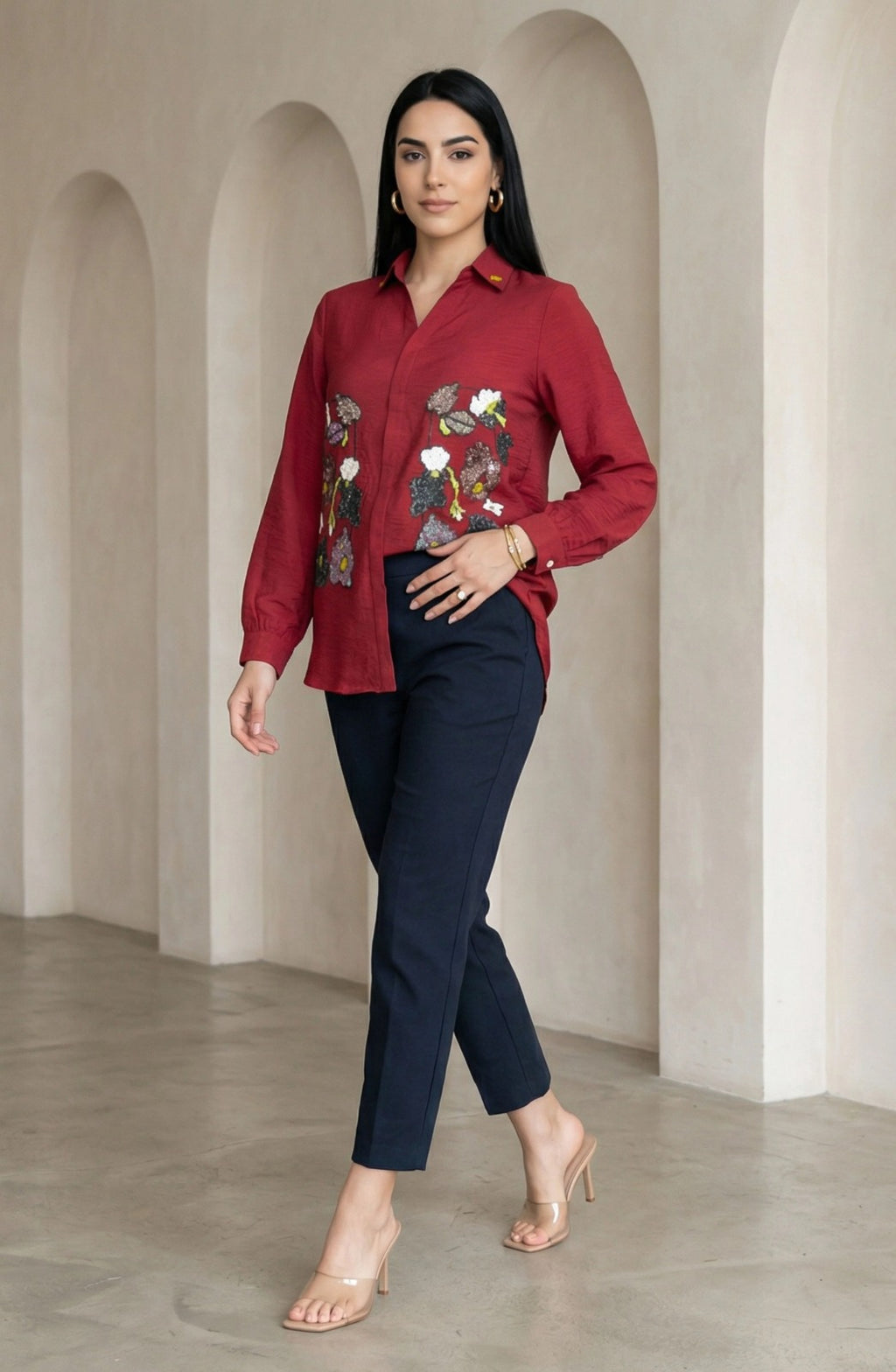 Crimson Garden Embellished Shirt