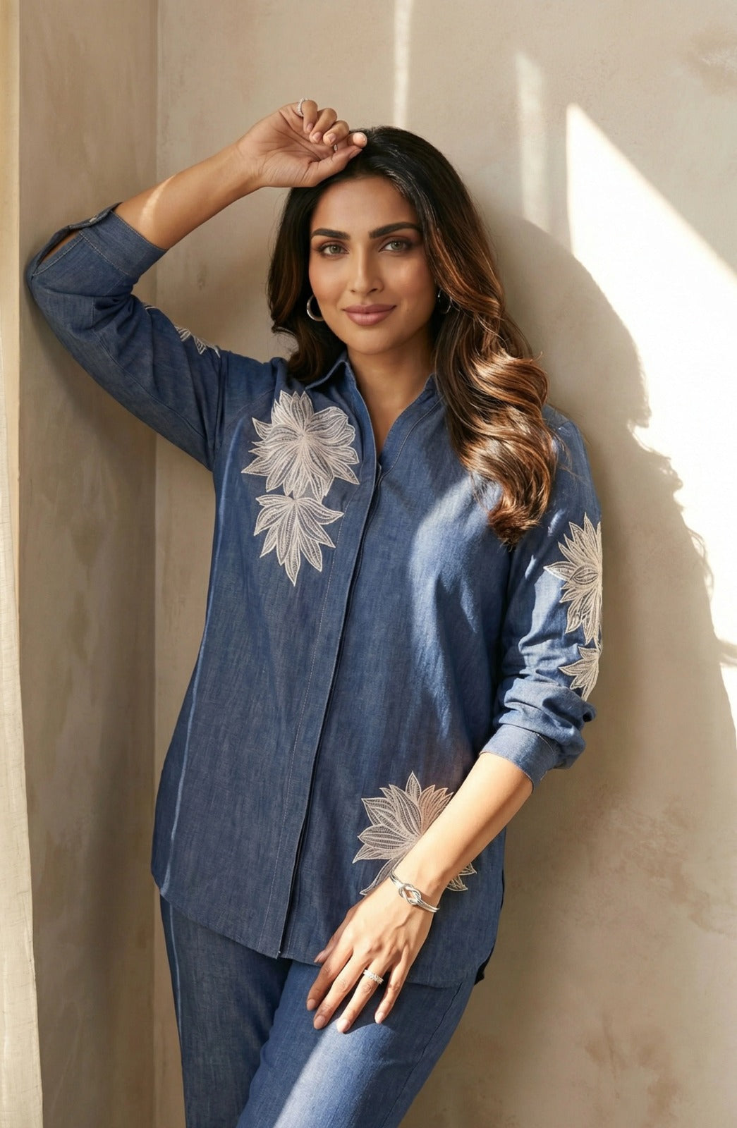 Indigo Bloom Embroidered Co-Ord Set