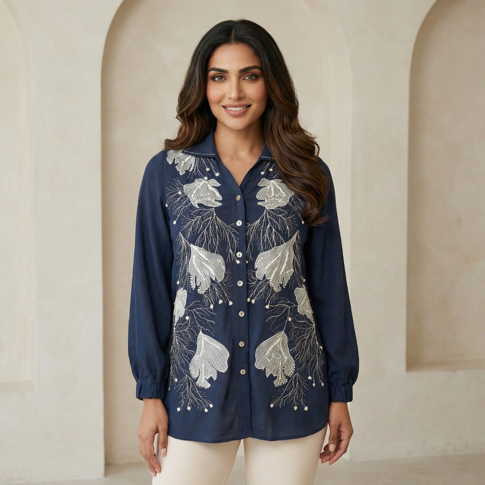 Midnight Lily Embroidered Shirt