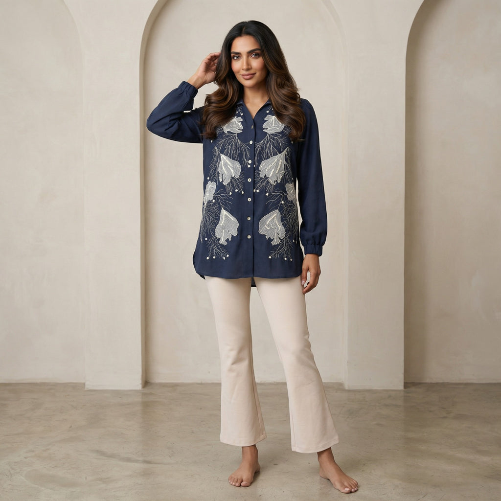 Midnight Lily Embroidered Shirt