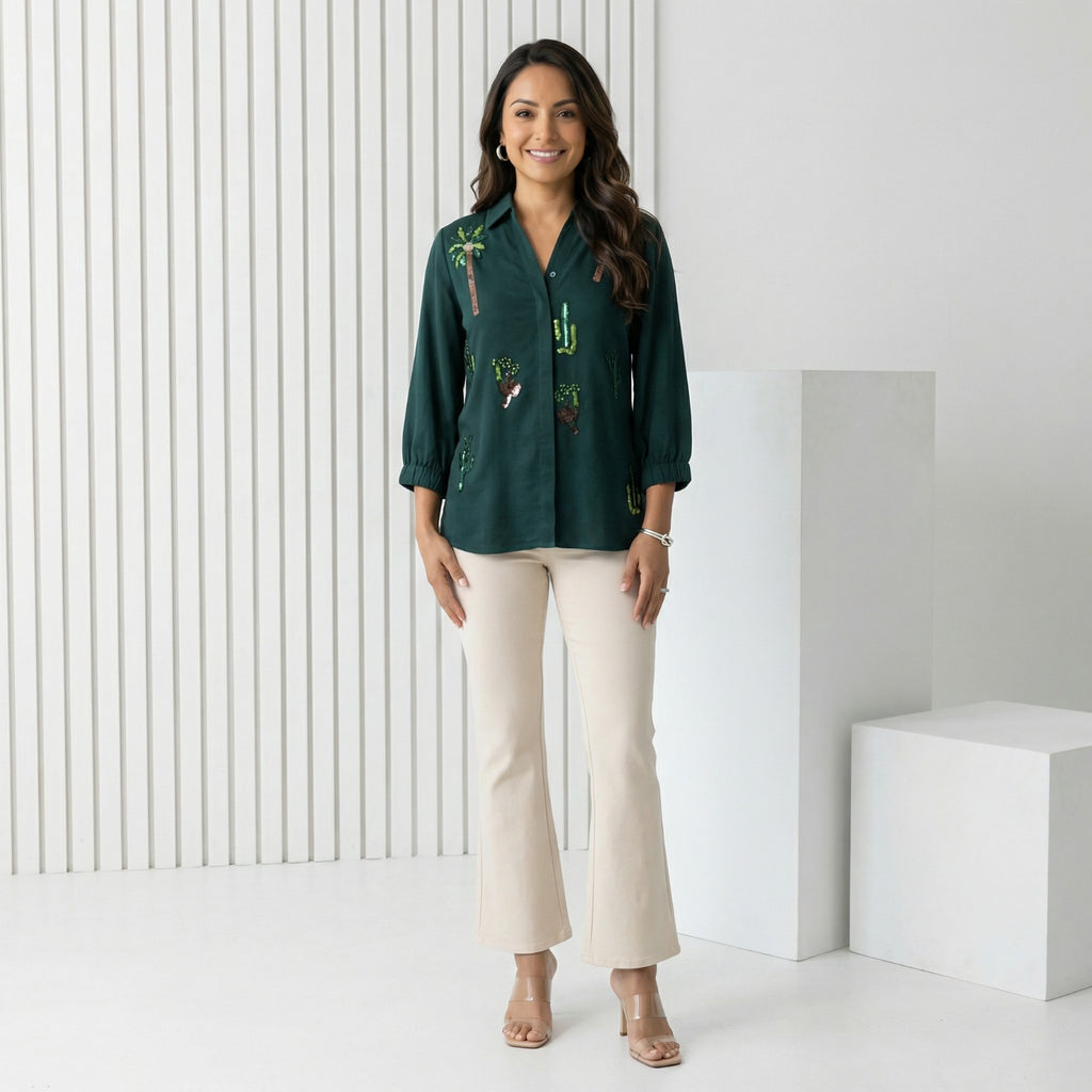 Emerald Oasis Embellished Shirt