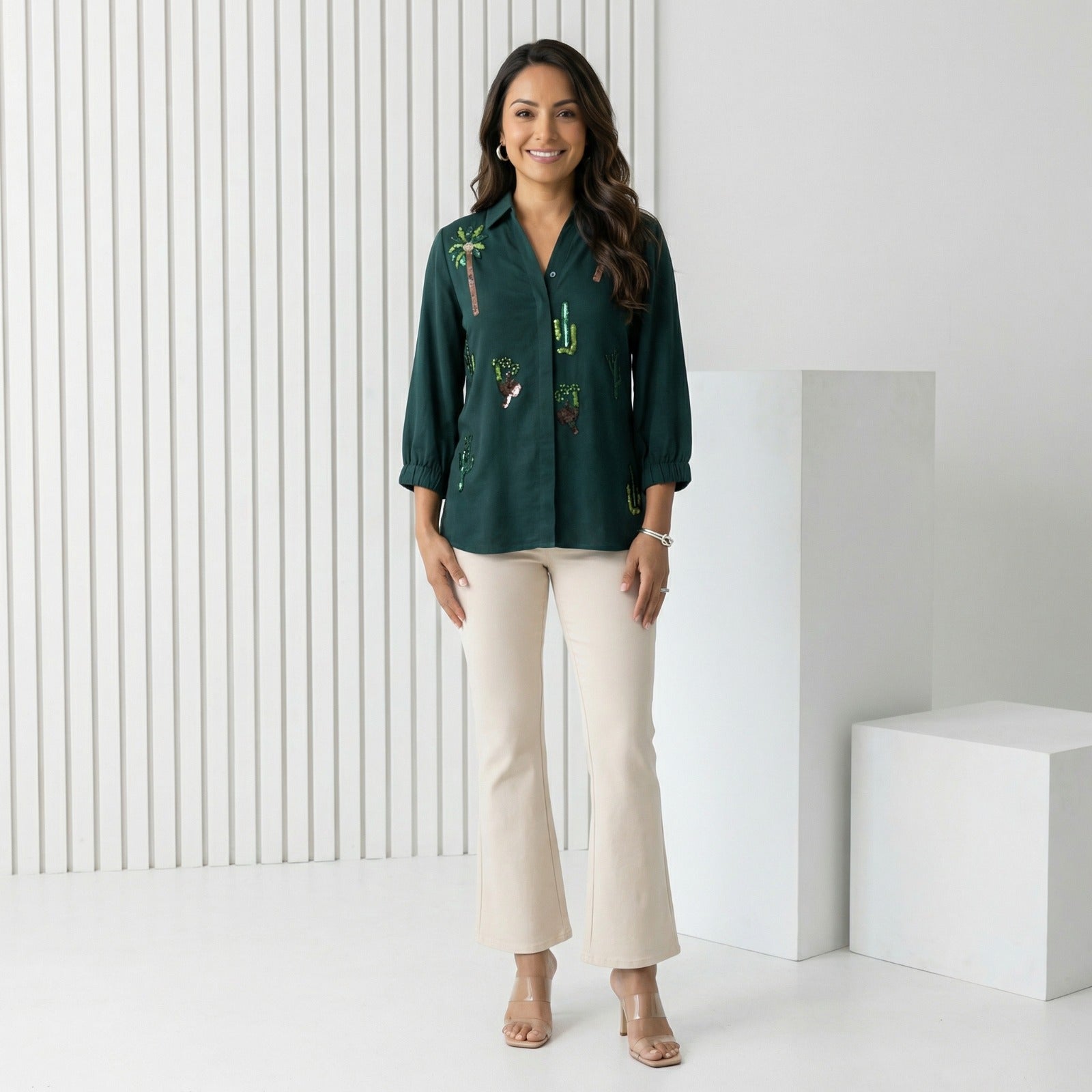 Emerald Oasis Embellished Shirt