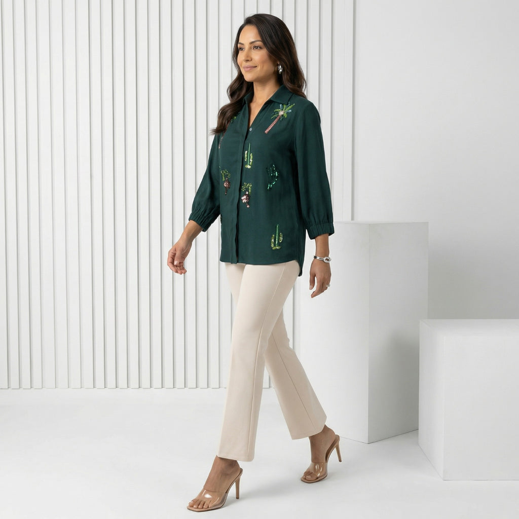 Emerald Oasis Embellished Shirt