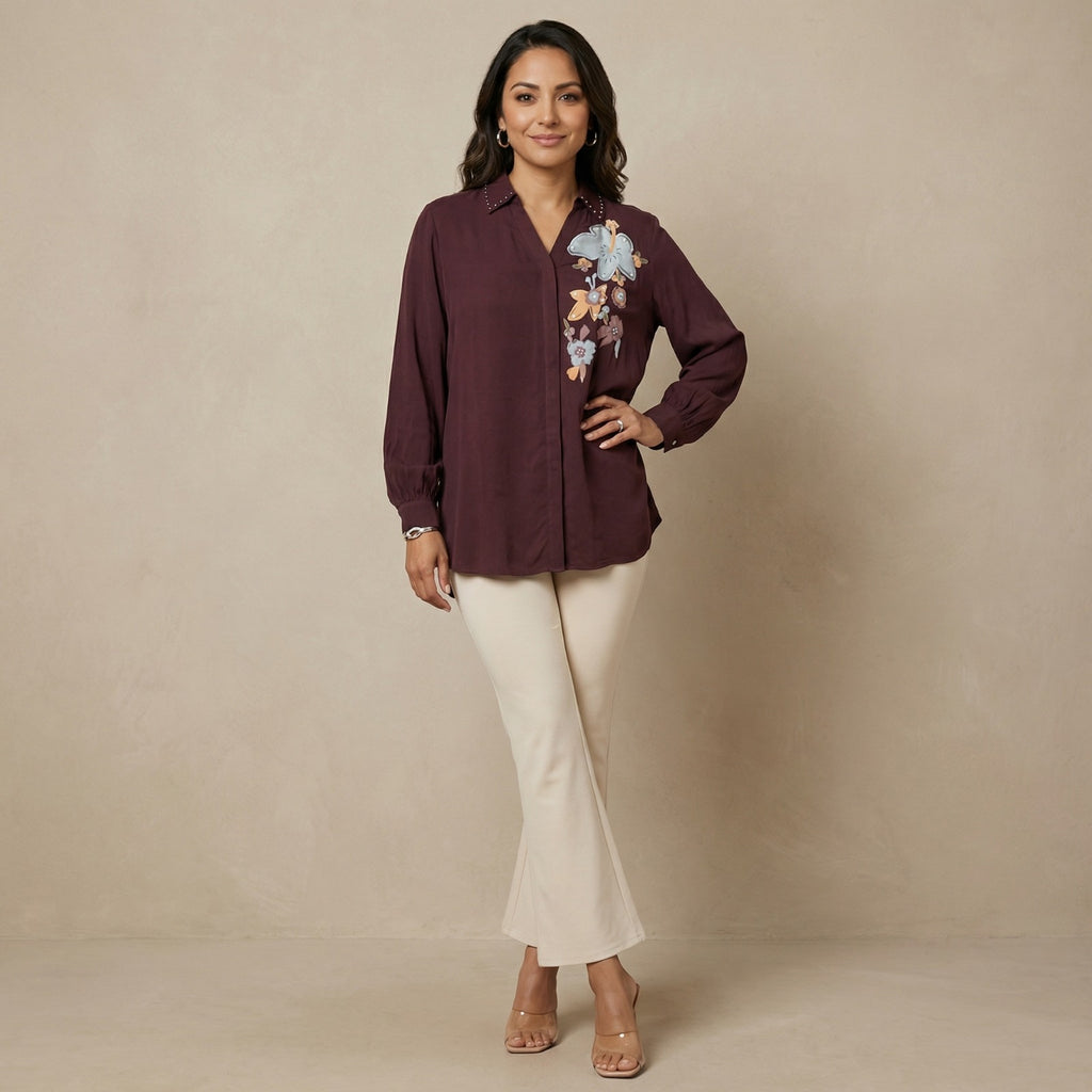 Mulberry Bloom Embellished Shirt