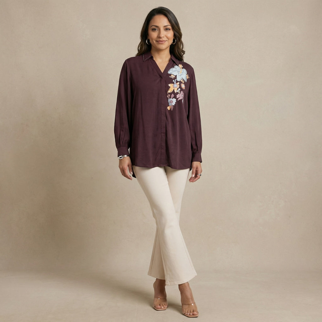 Mulberry Bloom Embellished Shirt
