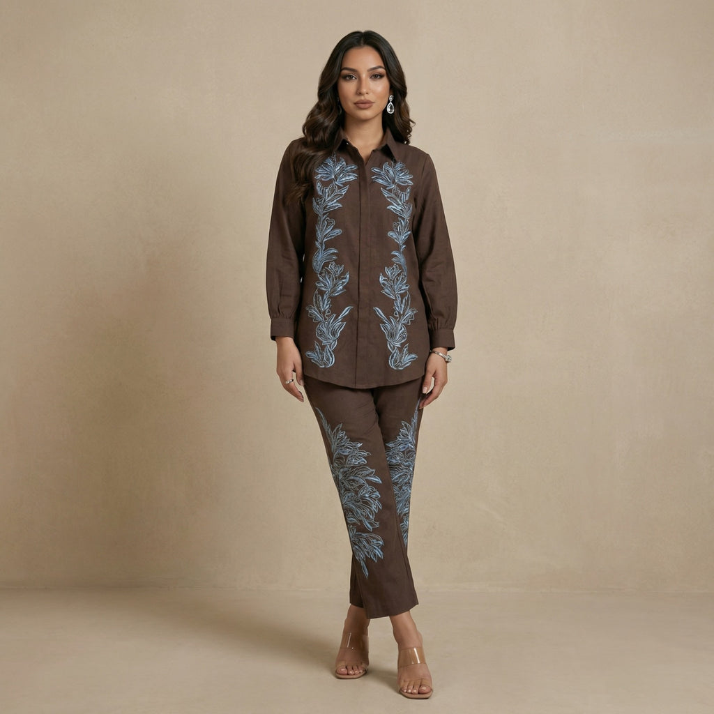 Silver Bloom Embroidered Co-Ord Set