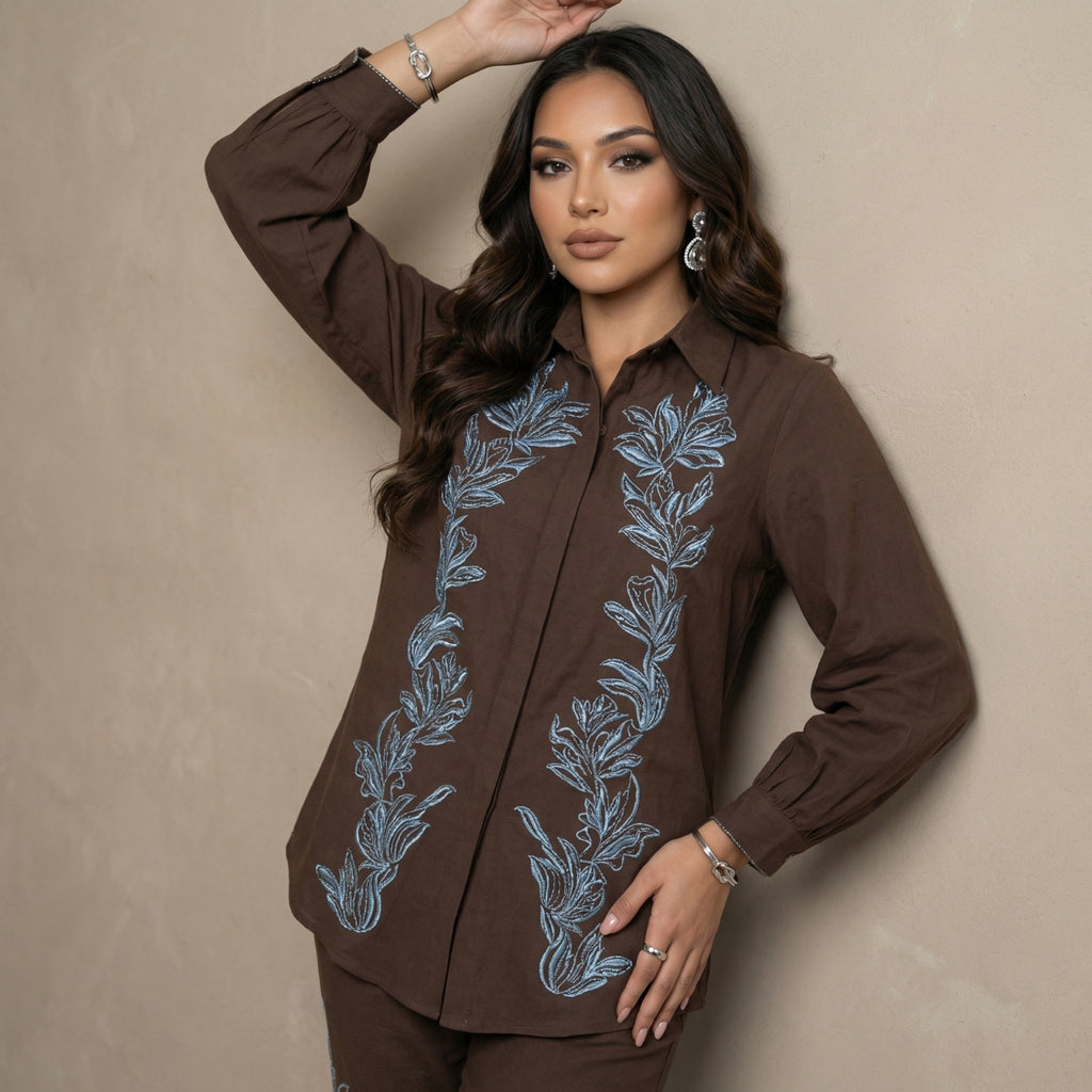 Silver Bloom Embroidered Co-Ord Set