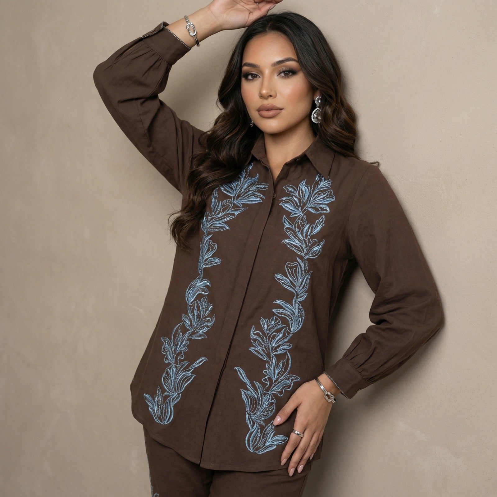 Silver Bloom Embroidered Co-Ord Set
