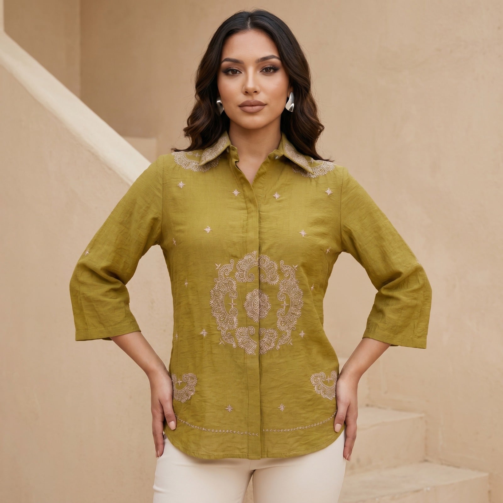 Olive Royale Embroidered Shirt
