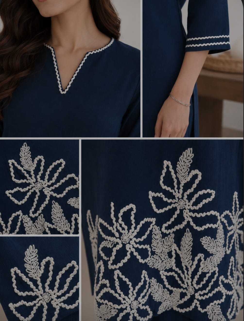 Midnight Blue Embroidered Tunic-set