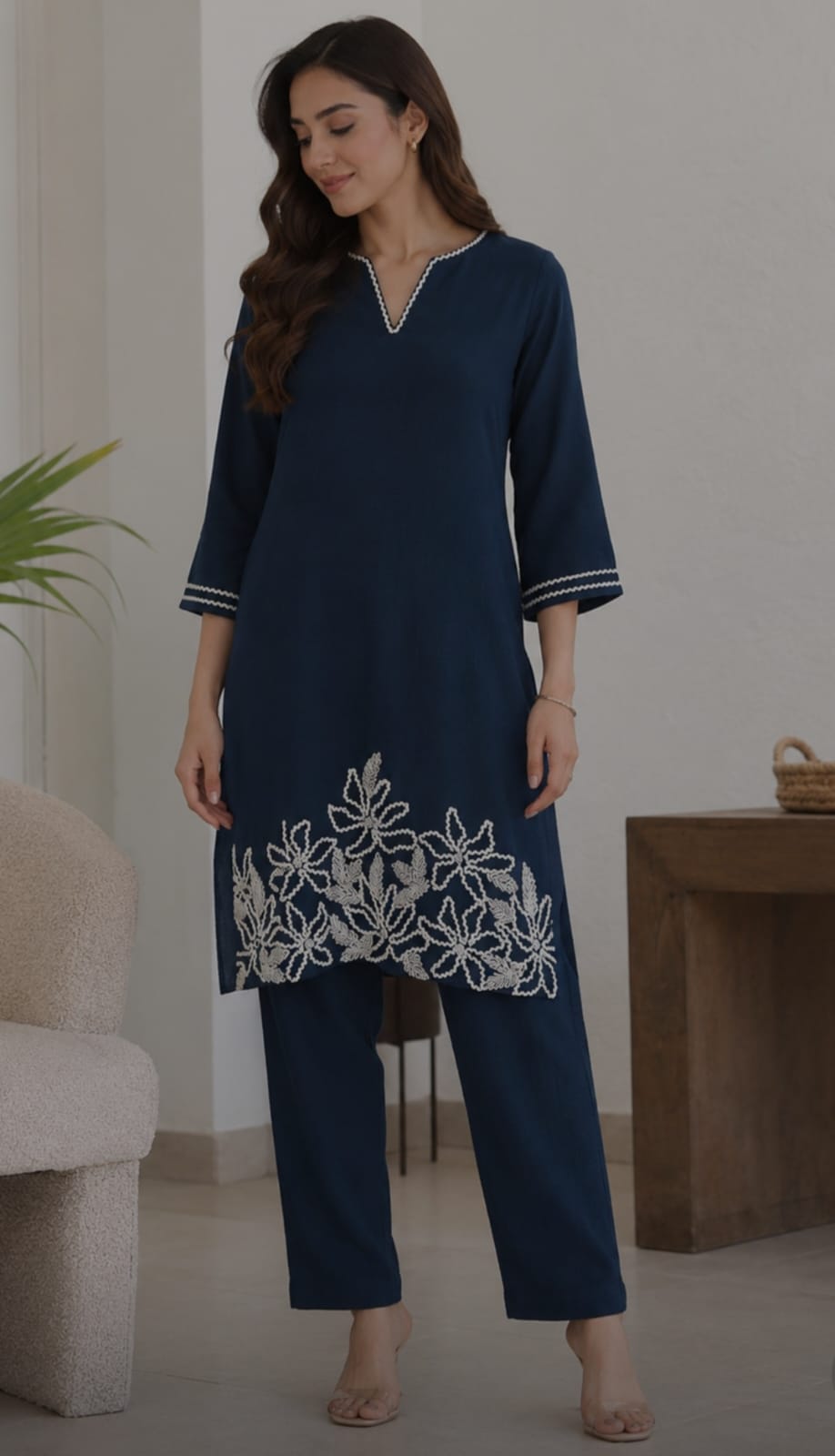 Midnight Blue Embroidered Tunic-set