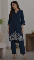 Midnight Blue Embroidered Tunic-set