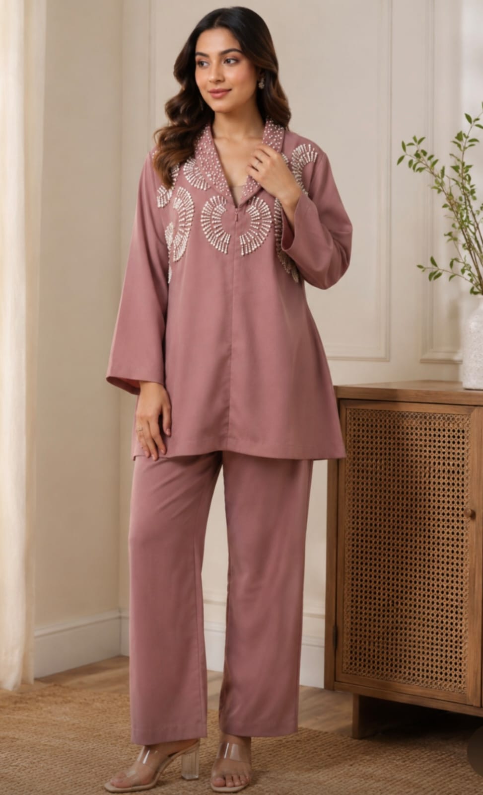 Dusty Rose Embellished Cord-set