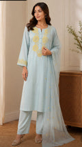 Powder Blue Embroidered kurti-set