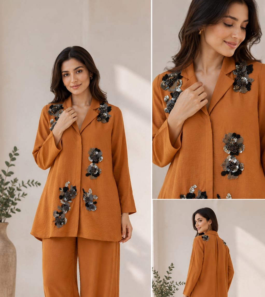 Mustard Bloom embellished Co-ord set