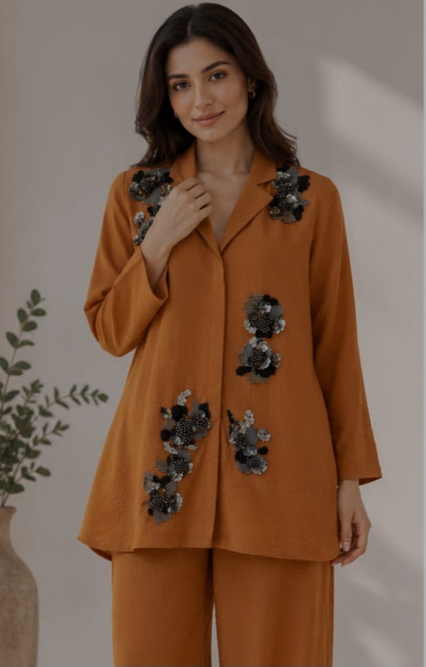 Mustard Bloom embellished Co-ord set