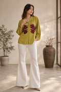 Neon yellow Bloom Embroidered Zip-up Shirt