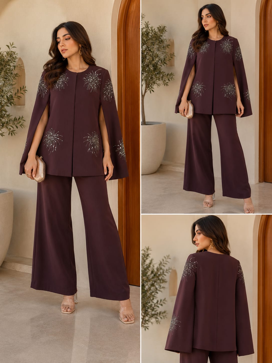 Midnight Bloom Embellished Cape set