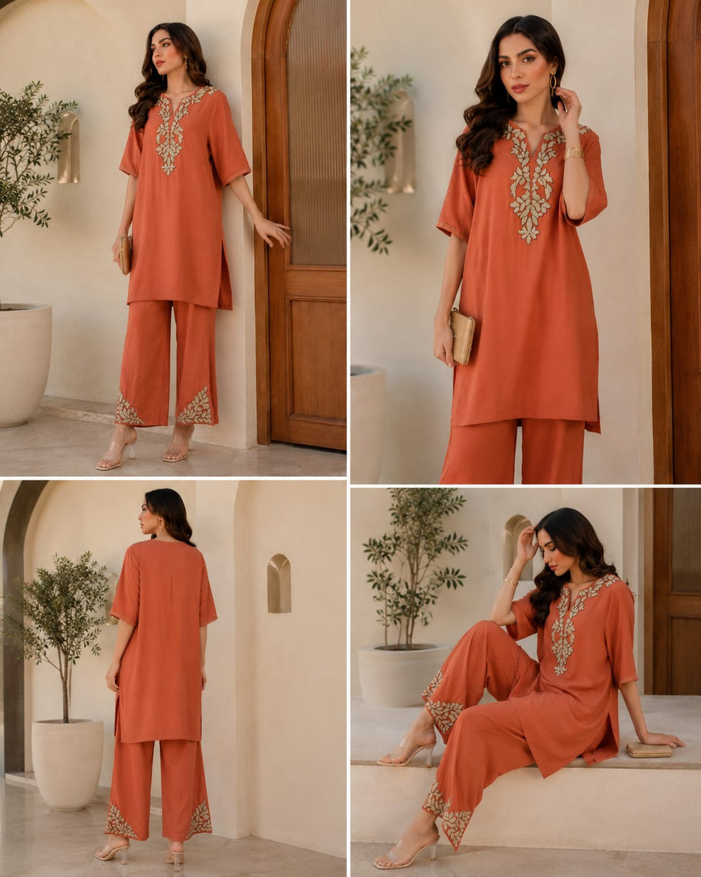 Rust Bloom Embroidered Kurta Set