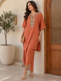 Rust Bloom Embroidered Kurta Set