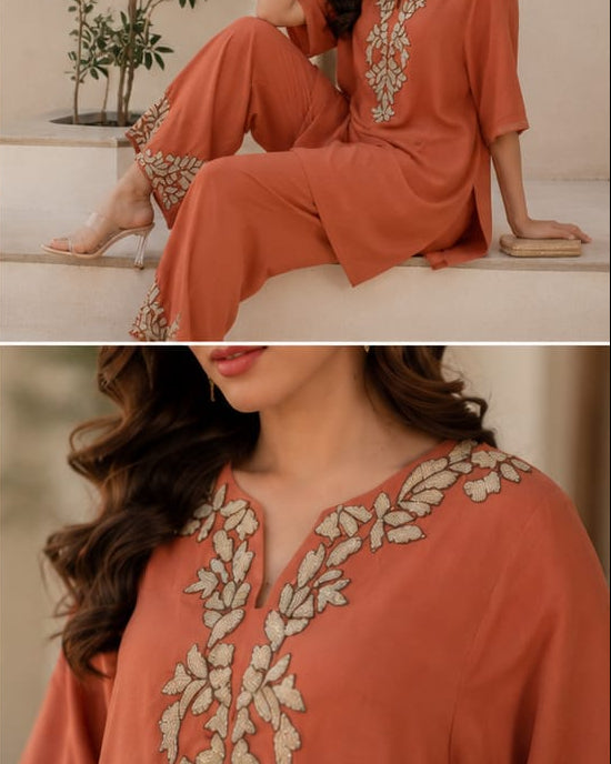 Rust Bloom Embroidered Kurta Set