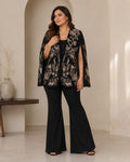 Midnight Bloom Embroidered Cape Set
