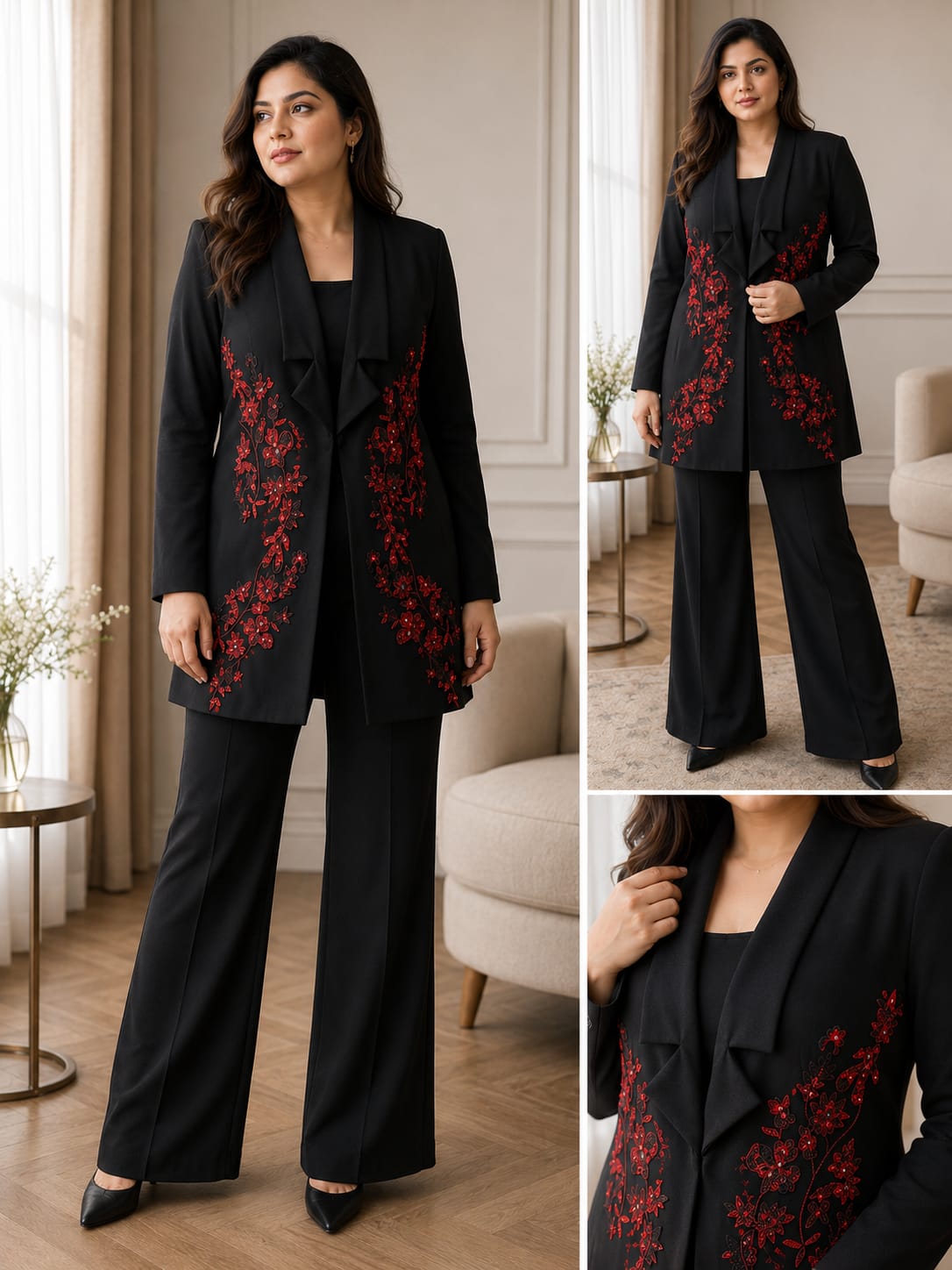 Noir Scarlet Embroidered Blazer Set