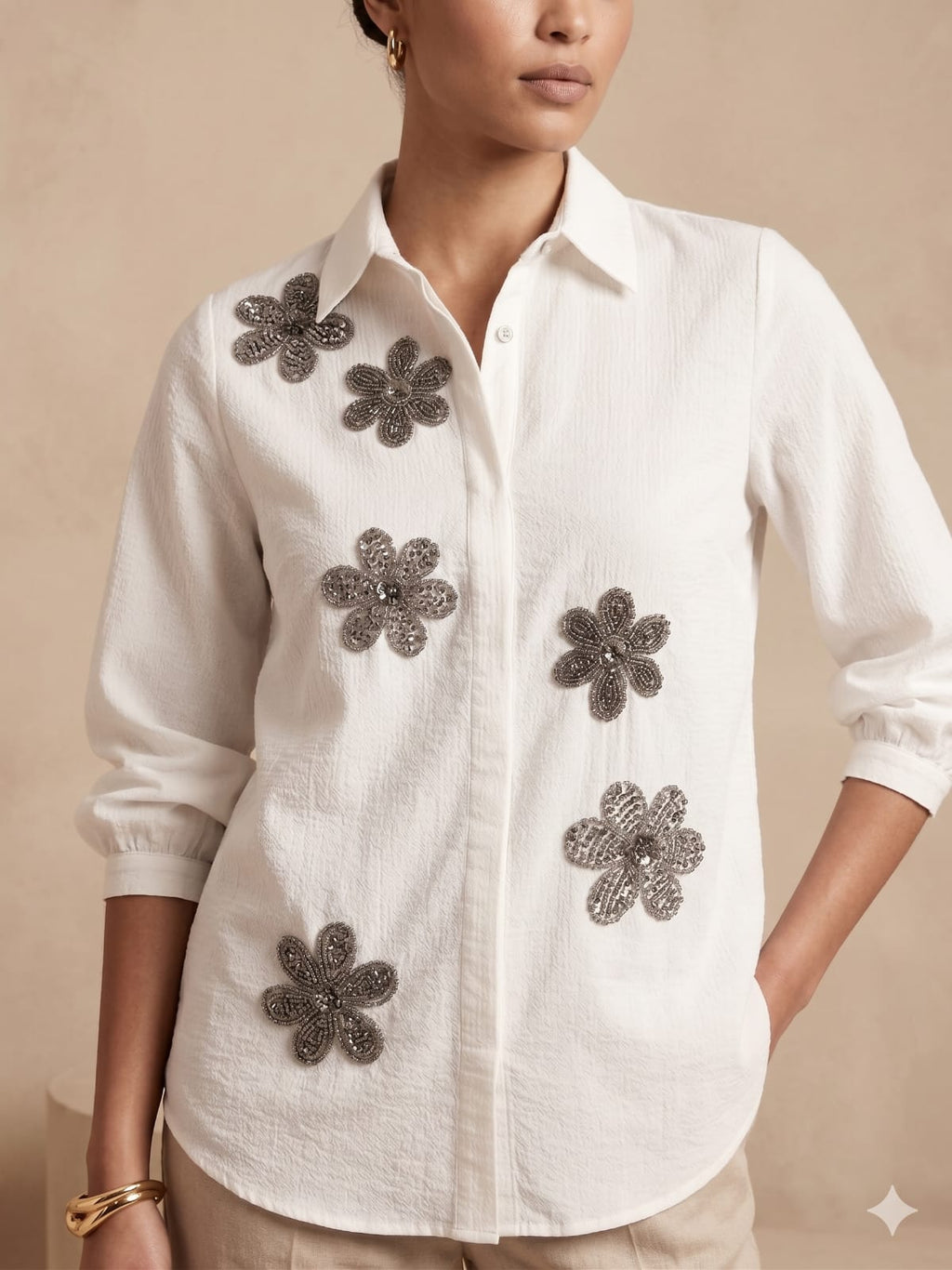 Ivory Bloom Embellished Shirt