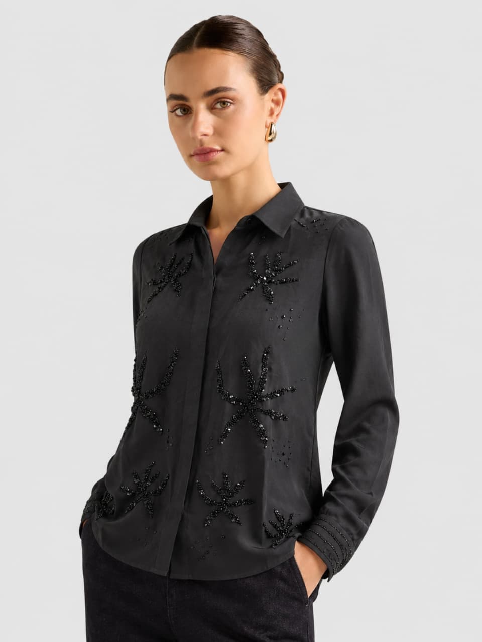 Noir Blossom Embroidered Shirt