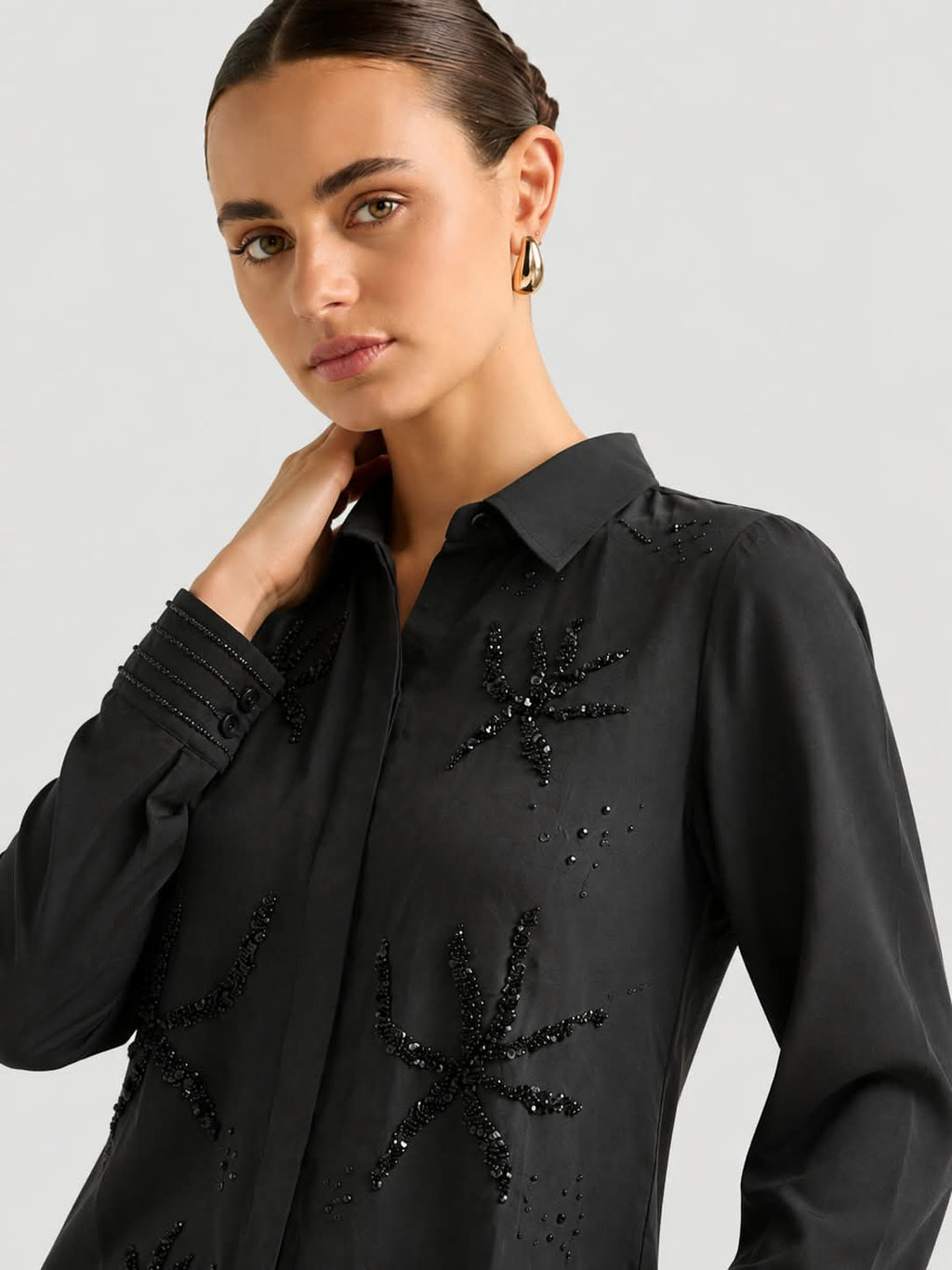 Noir Blossom Embroidered Shirt